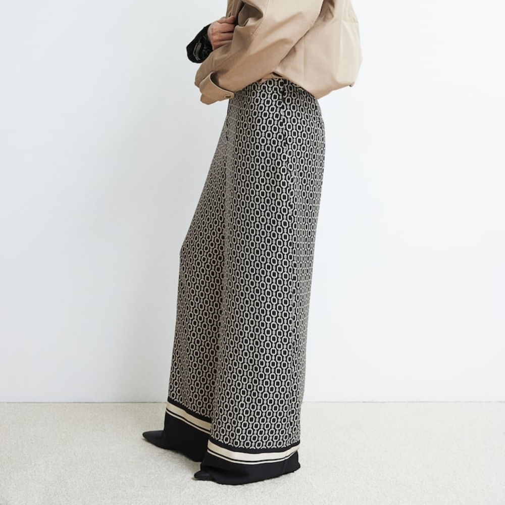 H&M Black and White Patterned Wide Leg Pants